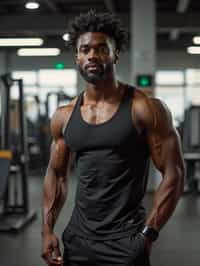 masculine  man wearing  or shorts and sports top in the fitness gym