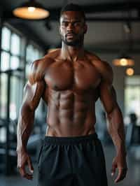 masculine  man wearing  or shorts and sports top in the fitness gym