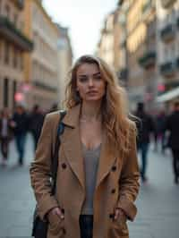 a confident  feminine woman exploring a bustling city street