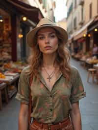 a charismatic  feminine woman exploring a street market