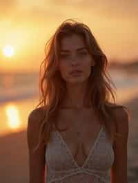 feminine woman enjoying a sunset at a beach or park