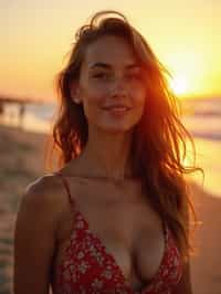 feminine woman enjoying a sunset at a beach or park