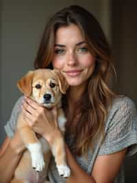 feminine woman posing with a cute pet