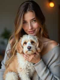 feminine woman posing with a cute pet