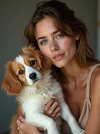 feminine woman posing with a cute pet