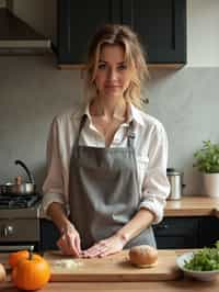 feminine woman cooking or baking in a modern kitchen