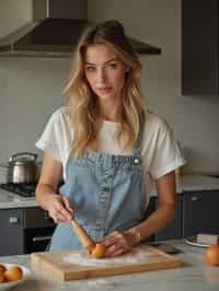 feminine woman cooking or baking in a modern kitchen