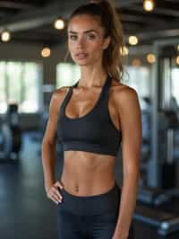 feminine woman wearing yoga pants or  and sports top in the fitness gym