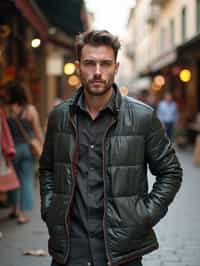 a stylish masculine  man exploring a street market