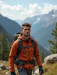 an adventurous masculine  man hiking in the mountains