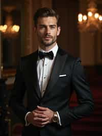 an alluring masculine  man dressed in elegant evening wear