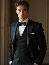 an alluring masculine  man dressed in elegant evening wear