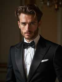 an alluring masculine  man dressed in elegant evening wear