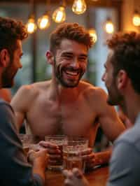 masculine  man laughing and hanging out with friends