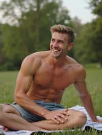 masculine  man having a fun outdoor picnic