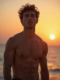 masculine  man enjoying a sunset at a beach or park