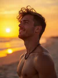 masculine  man enjoying a sunset at a beach or park