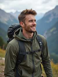 masculine  man in going hiking outdoors in mountains