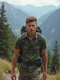 masculine  man in going hiking outdoors in mountains