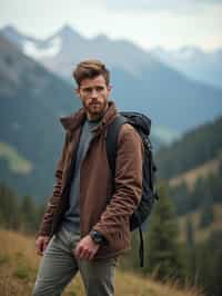 masculine  man in going hiking outdoors in mountains