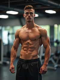 masculine  man wearing  or shorts and sports top in the fitness gym