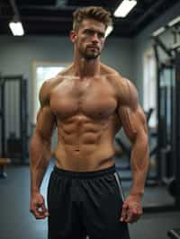 masculine  man wearing  or shorts and sports top in the fitness gym