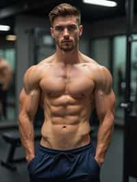 masculine  man wearing  or shorts and sports top in the fitness gym