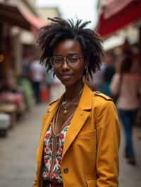 a stylish  feminine woman exploring a street market