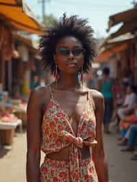 a stylish  feminine woman exploring a street market