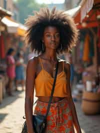 a stylish  feminine woman exploring a street market