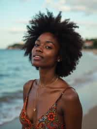 a captivating  feminine woman enjoying a peaceful moment by the waterfront