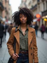 a confident  feminine woman exploring a bustling city street