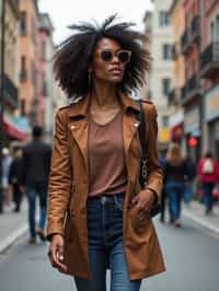 a confident  feminine woman exploring a bustling city street