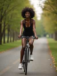 a stylish  feminine woman enjoying a leisurely bike ride along a scenic path