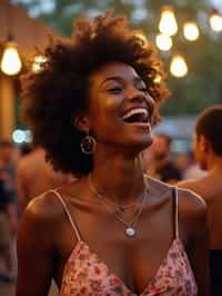 feminine woman laughing and hanging out with friends