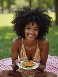 feminine woman having a fun outdoor picnic