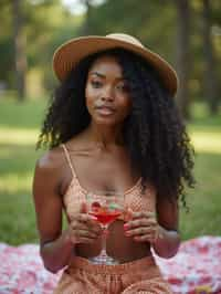 feminine woman having a fun outdoor picnic