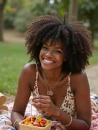 feminine woman having a fun outdoor picnic