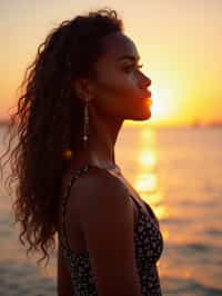 feminine woman enjoying a sunset at a beach or park