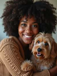 feminine woman posing with a cute pet