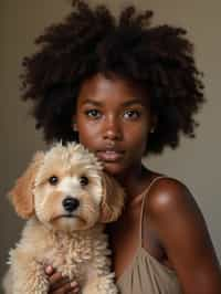 feminine woman posing with a cute pet