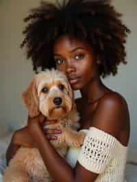 feminine woman posing with a cute pet