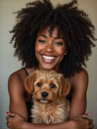 feminine woman posing with a cute pet