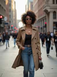 feminine woman taking a casual stroll through a cityscape