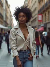 feminine woman taking a casual stroll through a cityscape