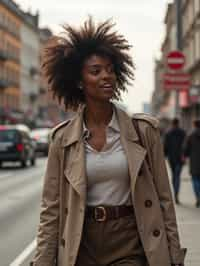 feminine woman taking a casual stroll through a cityscape