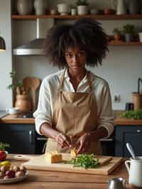 feminine woman cooking or baking in a modern kitchen