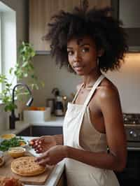 feminine woman cooking or baking in a modern kitchen