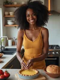 feminine woman cooking or baking in a modern kitchen