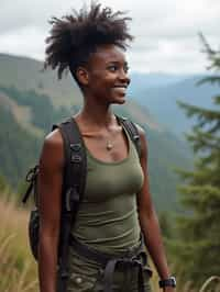 feminine woman in going hiking outdoors in mountains